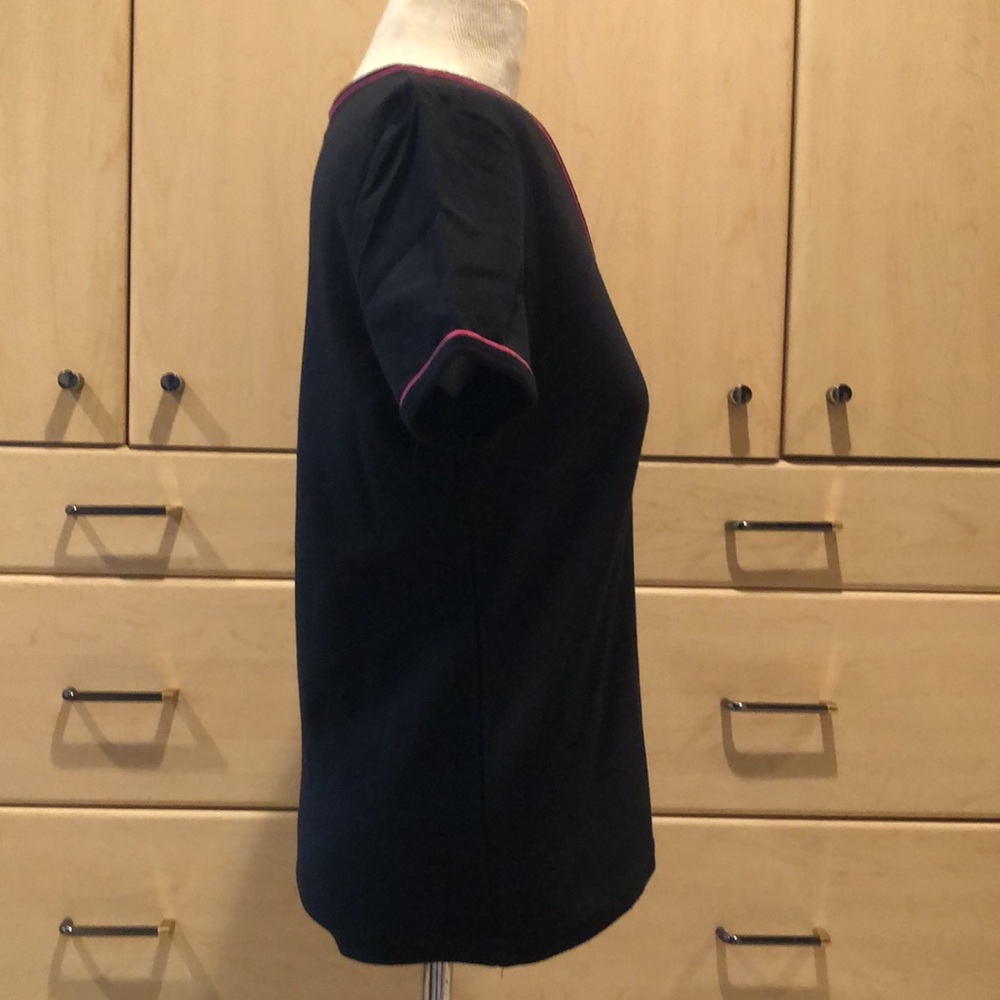 Black V-Neck Top with Pink Trim - Picture 3 of 9